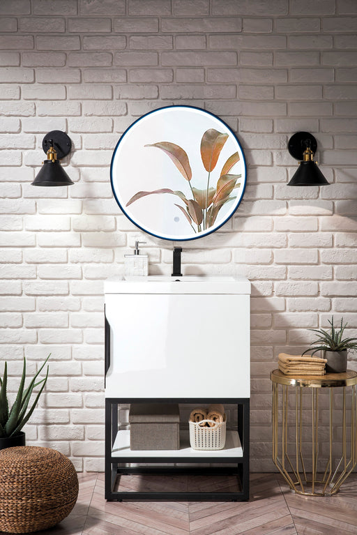 Columbia 24" Single Vanity, Glossy White, Matte Black w/ White Glossy Composite Stone Top - Luxe Vanity & Tub