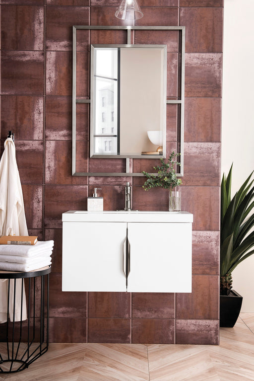 Columbia 31.5" Single Vanity, Glossy White w/ White Glossy Composite Stone Top - Luxe Vanity & Tub