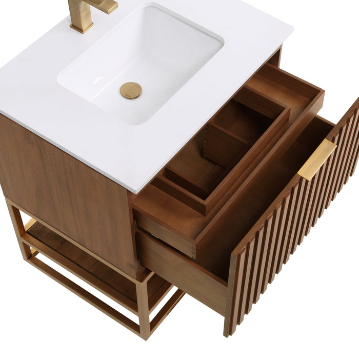 Terra 30" Single  Bathroom Vanity in Walnut and Satin Brass - Luxe Vanity & Tub