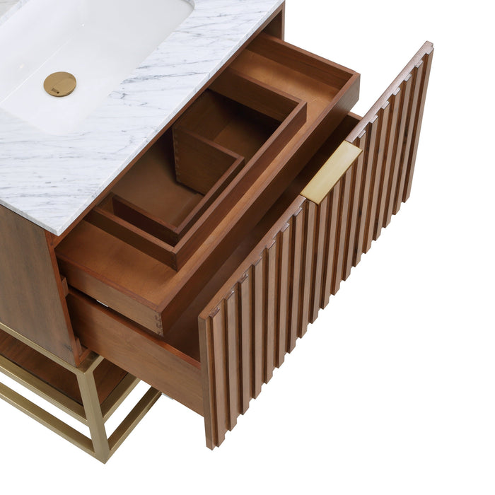 Terra 30" Single  Bathroom Vanity in Walnut and Satin Brass - Luxe Vanity & Tub