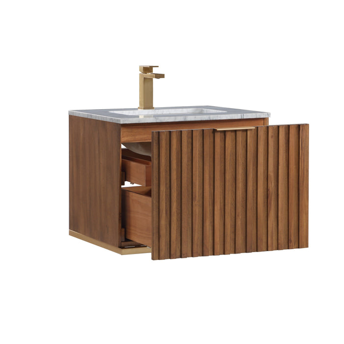 Terra 24" Single Wallmount Bathroom Vanity in Walnut and Satin Brass - Luxe Vanity & Tub