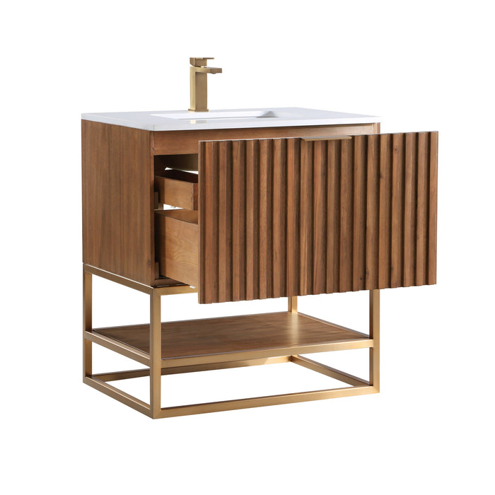 Terra 30" Single  Bathroom Vanity in Walnut and Satin Brass - Luxe Vanity & Tub