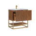 Terra 30" Single  Bathroom Vanity in Walnut and Satin Brass - Luxe Vanity & Tub