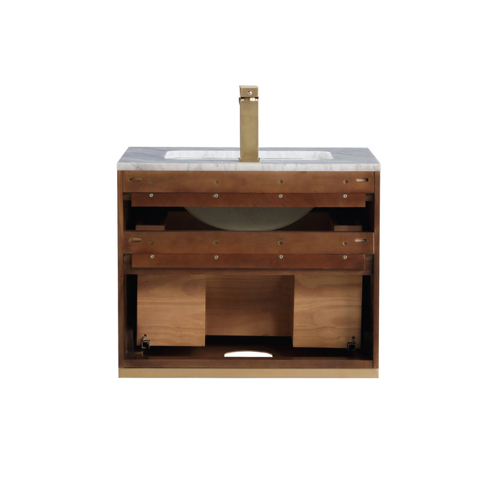 Terra 24" Single Wallmount Bathroom Vanity in Walnut and Satin Brass - Luxe Vanity & Tub