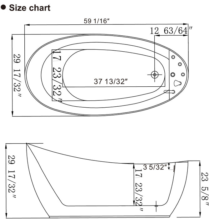 59" Freestanding Whirlpool Tub with Reversible Drain
