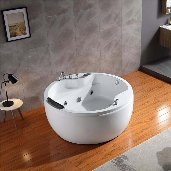 59" Freestanding Whirlpool Round Tub with Right Drain