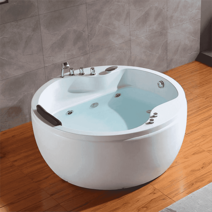 59" Freestanding Whirlpool Round Tub with Right Drain