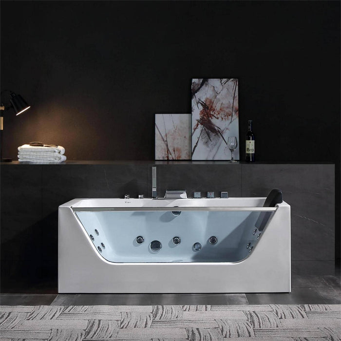 59" Alcove Whirlpool  LED Bathtub with Center Drain