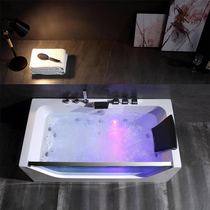 59" Alcove Whirlpool  LED Bathtub with Center Drain