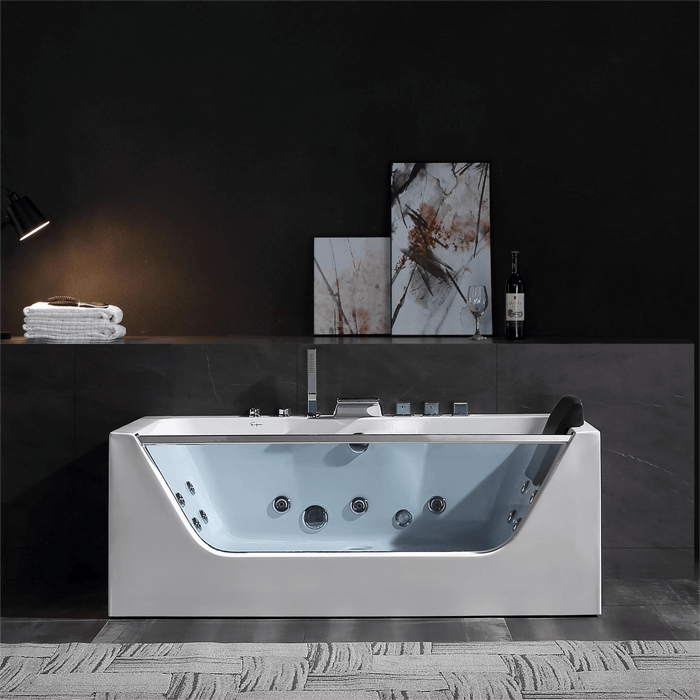 67" Alcove Whirlpool LED Bathtub with Center Drain