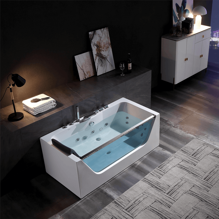 67" Alcove Whirlpool LED Bathtub with Center Drain