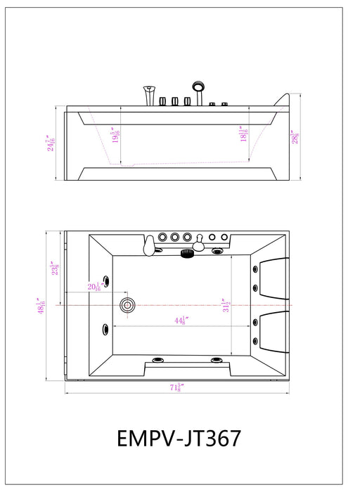 72" Alcove Whirlpool 2-Person LED Tub with Left Drain