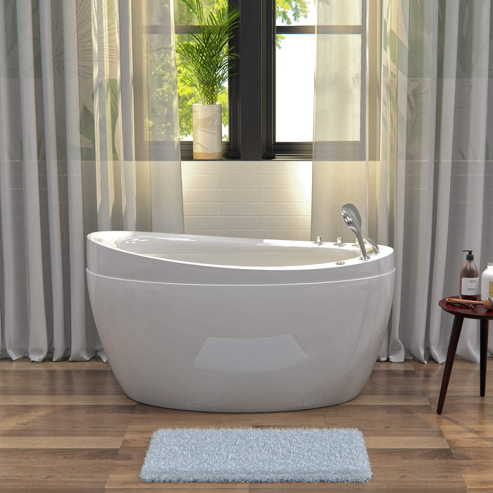 59" Freestanding Air Massage Japanese-Style Bathtub with Reversible Drain