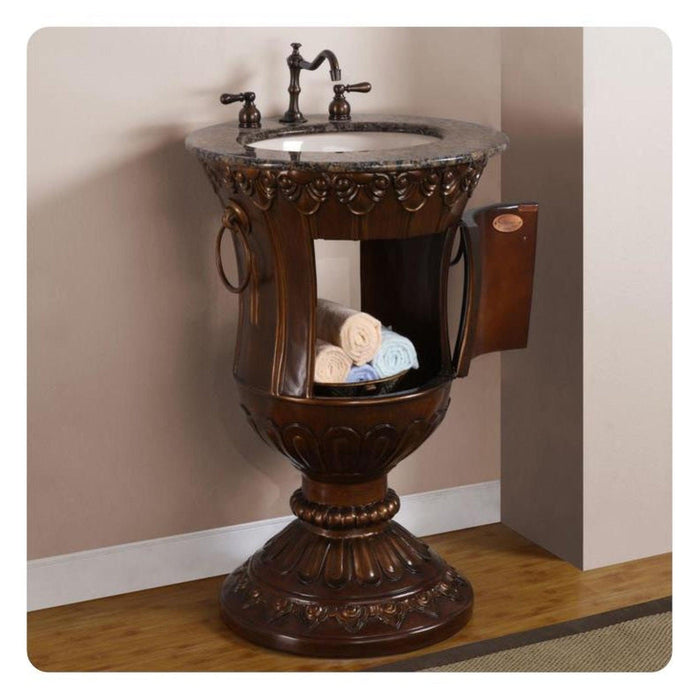 Silkroad Exclusive 23" Single Sink Walnut Bathroom Vanity With Baltic Brown Granite Countertop and Ivory Ceramic Undermount Sink