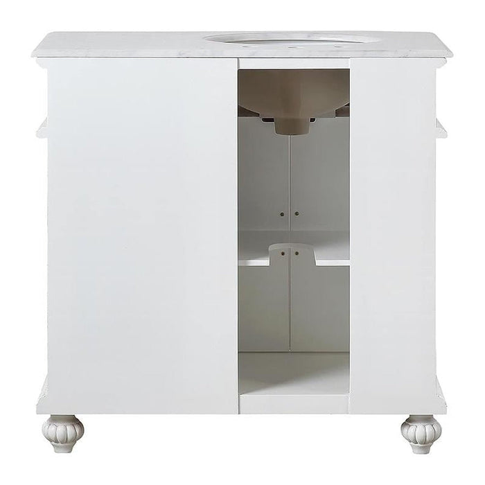 Silkroad Exclusive 36" Single Left Sink Antique White Bathroom Vanity With Carrara White Marble Countertop and White Ceramic Undermount Sink