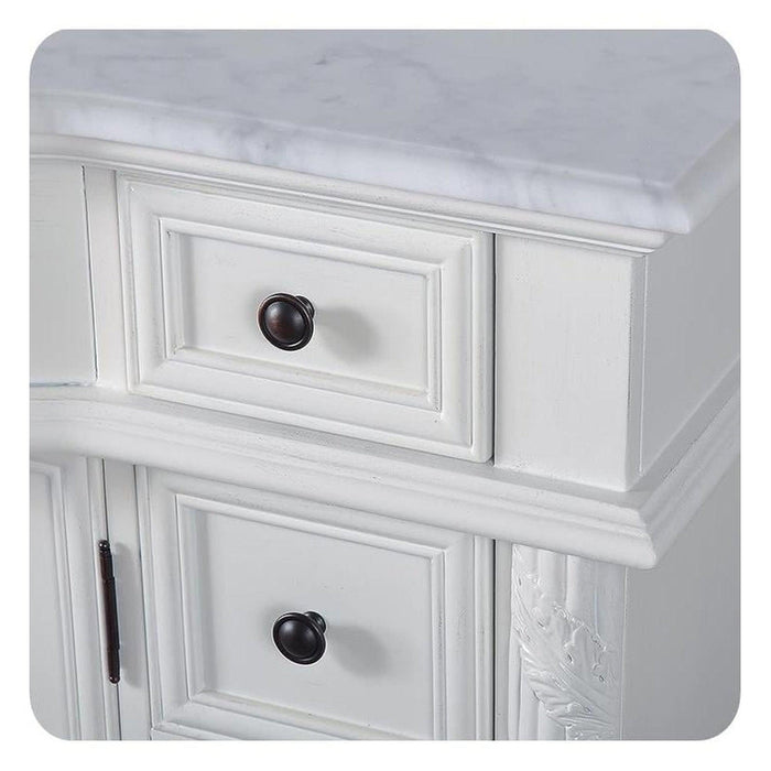 Silkroad Exclusive 36" Single Left Sink Antique White Bathroom Vanity With Carrara White Marble Countertop and White Ceramic Undermount Sink