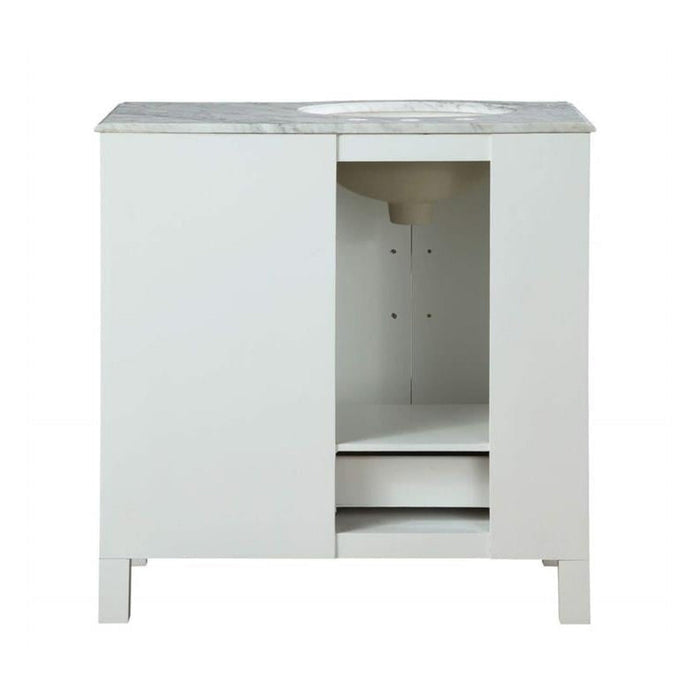 Silkroad Exclusive 36" Single Left Sink White Bathroom Vanity With Carrara White Marble Countertop and White Ceramic Undermount Sink