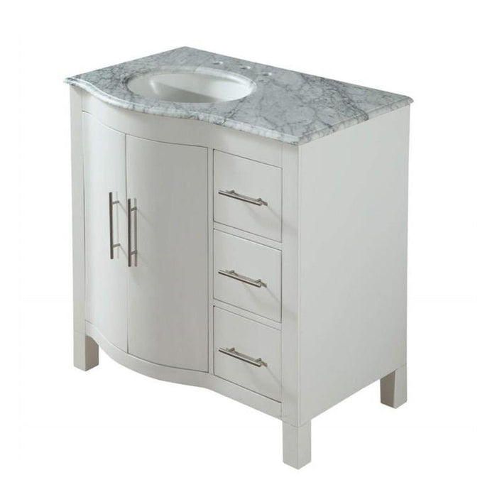 Silkroad Exclusive 36" Single Left Sink White Bathroom Vanity With Carrara White Marble Countertop and White Ceramic Undermount Sink