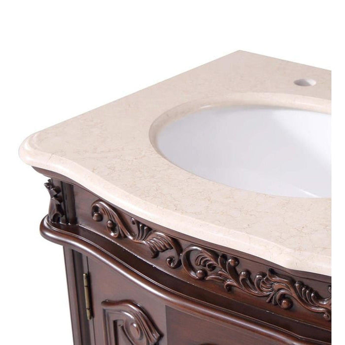 Silkroad Exclusive 48" Double Sink English Chestnut Bathroom Vanity With Crema Marfil Marble Countertop and White Ceramic Undermount Sink