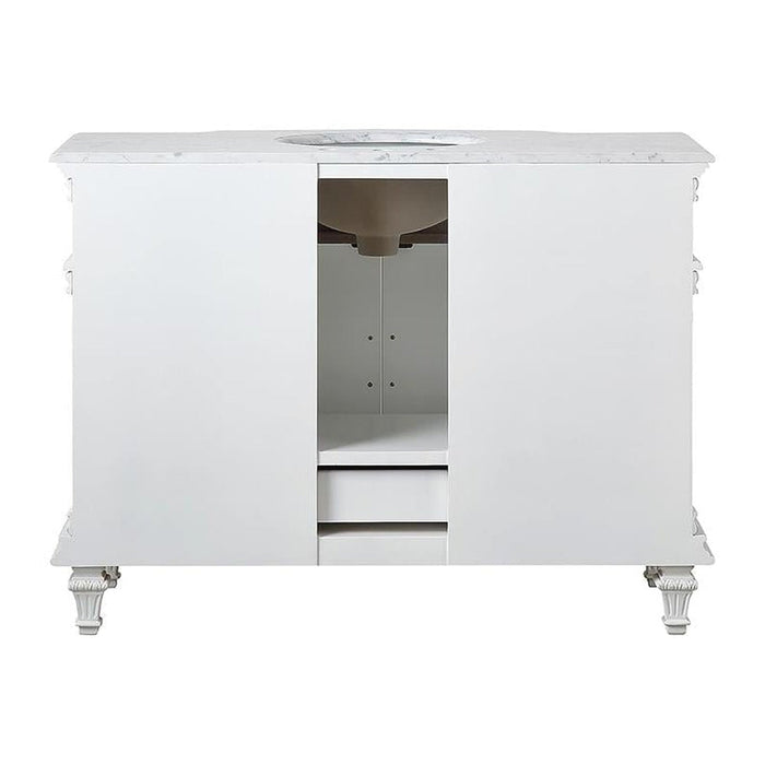 Silkroad Exclusive 48" Single Sink Antique White Bathroom Vanity With Carrara White Marble Countertop and White Ceramic Undermount Sink