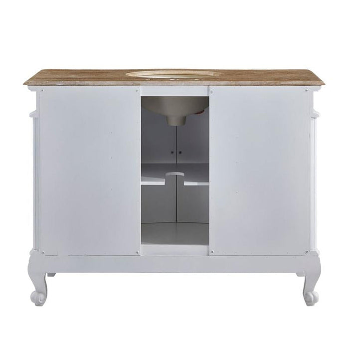 Silkroad Exclusive 48" Single Sink Antique White Bathroom Vanity With Travertine Countertop and Ivory Ceramic Undermount Sink