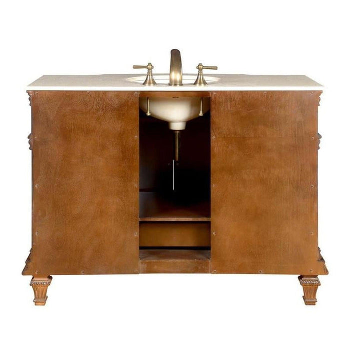 Silkroad Exclusive 48" Single Sink Brazilian Rosewood Bathroom Vanity With Crema Marfil Marble Countertop and White Ceramic Undermount Sink