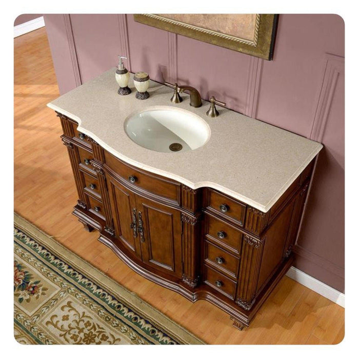 Silkroad Exclusive 48" Single Sink Brazilian Rosewood Bathroom Vanity With Crema Marfil Marble Countertop and White Ceramic Undermount Sink