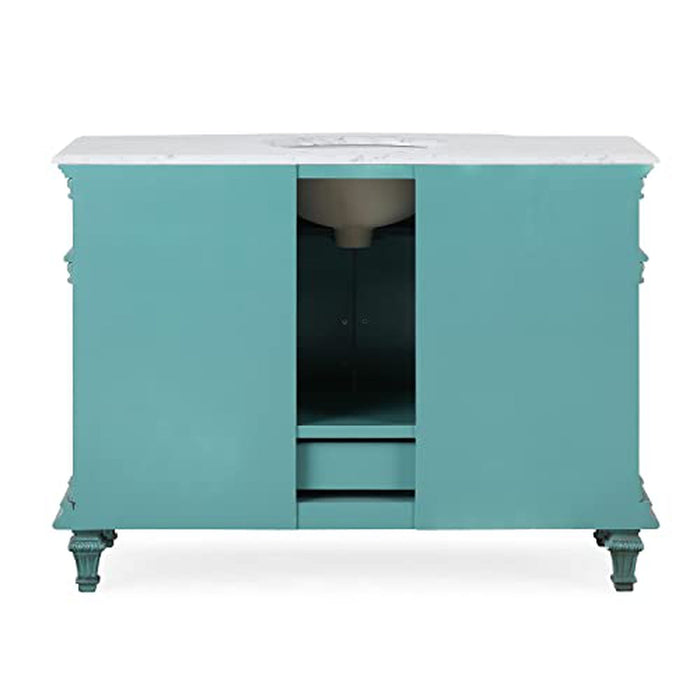 Silkroad Exclusive 48" Single Sink Retro Green Bathroom Vanity With Carrara White Marble Countertop and White Ceramic Undermount Sink