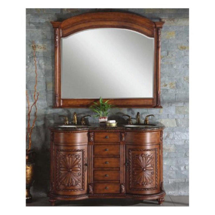 Silkroad Exclusive 54" Double Sink English Chestnut Bathroom Vanity With Baltic Brown Granite Countertop and White Ceramic Undermount Sink