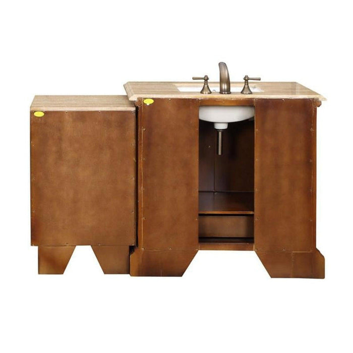 Silkroad Exclusive 58" Single Sink Cherry Modular Bathroom Vanity With Travertine Countertop and White Ceramic Undermount Sink