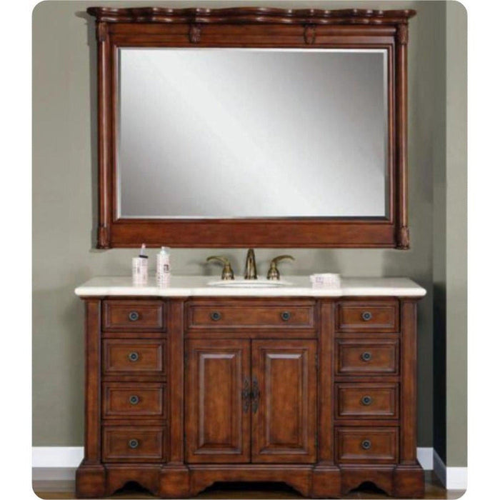 Silkroad Exclusive 59" Single Sink English Chestnut Bathroom Vanity With Crema Marfil Marble Countertop and White Ceramic Undermount Sink