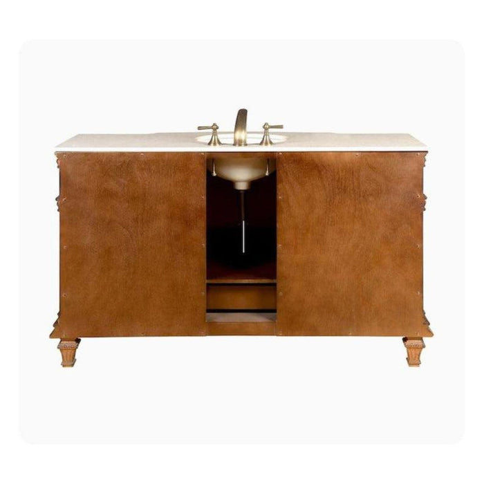 Silkroad Exclusive 60" Single Sink Brazilian Rosewood Bathroom Vanity With Crema Marfil Marble Countertop and White Ceramic Undermount Sink