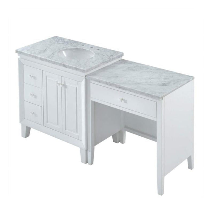 Silkroad Exclusive 67" Single Left Sink White Modular Bathroom Vanity With Carrara White Marble Countertop and White Ceramic Undermount Sink