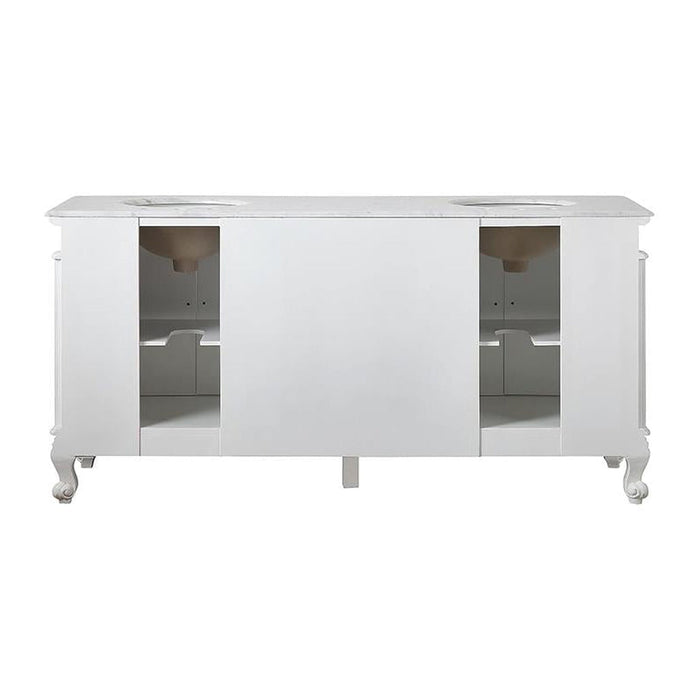 Silkroad Exclusive 72" Double Sink Antique White Bathroom Vanity With Carrara White Marble Countertop and White Ceramic Undermount Sink