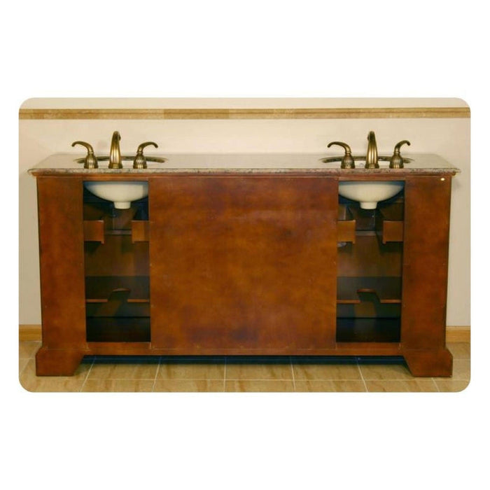 Silkroad Exclusive 72" Double Sink Red Chestnut Bathroom Vanity With Baltic Brown Granite Countertop and Ivory Ceramic Undermount Sink