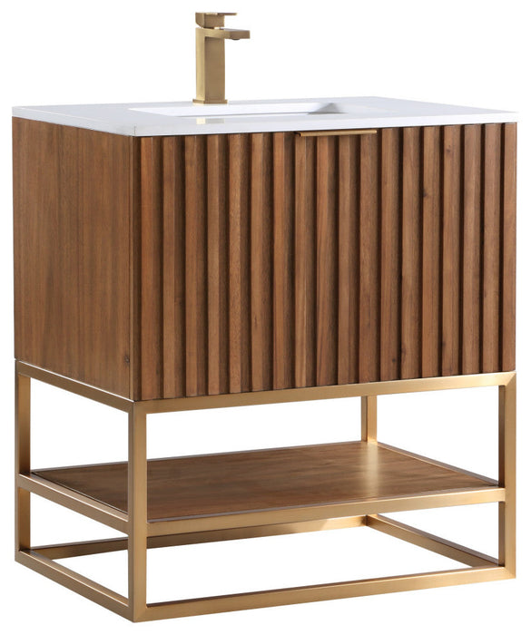 Terra 30" Single  Bathroom Vanity in Walnut and Satin Brass - Luxe Vanity & Tub