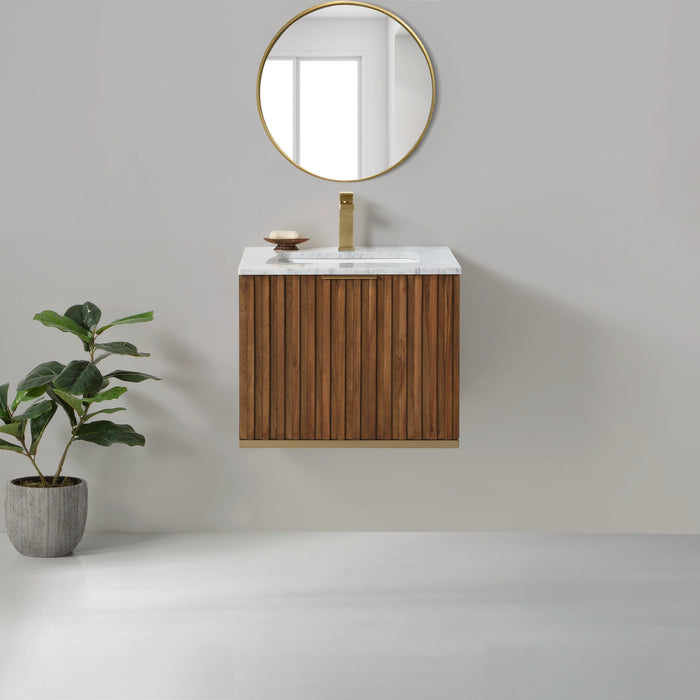 Terra 24" Single Wallmount Bathroom Vanity in Walnut and Satin Brass - Luxe Vanity & Tub